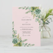 Bleke Zachte Roze Succulente Eucalyptus Bruiloft Kaart (Staand voorkant)