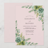 Bleke Zachte Roze Succulente Eucalyptus Bruiloft Kaart (Voorkant / Achterkant)