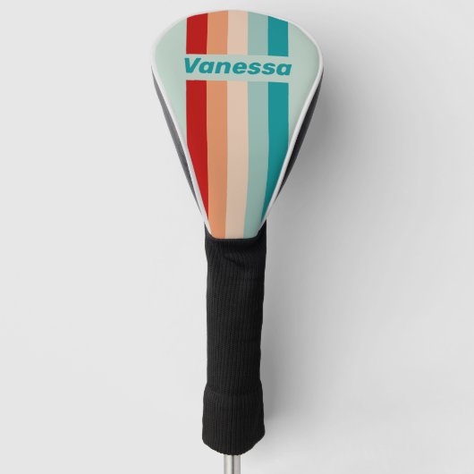 Bleke Zeeglas Speld Gestreept met Naam Golfheadcover (Voorkant)