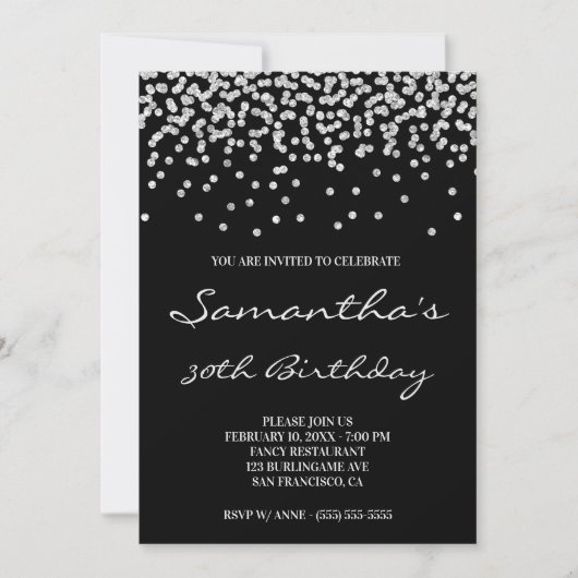 Bleke Zilveren Glitter Confetti Zwart Kaart (Voorkant)