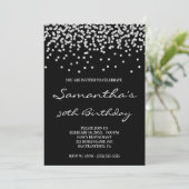 Bleke Zilveren Glitter Confetti Zwart Kaart (Staand voorkant)