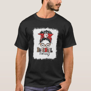 Bleken honkbal mammie leopard Messy Bun Funny Mo T-shirt