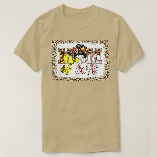 Bleken Messy Bun mama van beide luipaardbal T-shirt (Design voorkant)