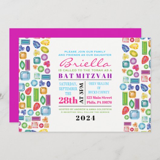 BLEMEN Gemstone Bat Mitzvah Uitnodiging (Voorkant / Achterkant)