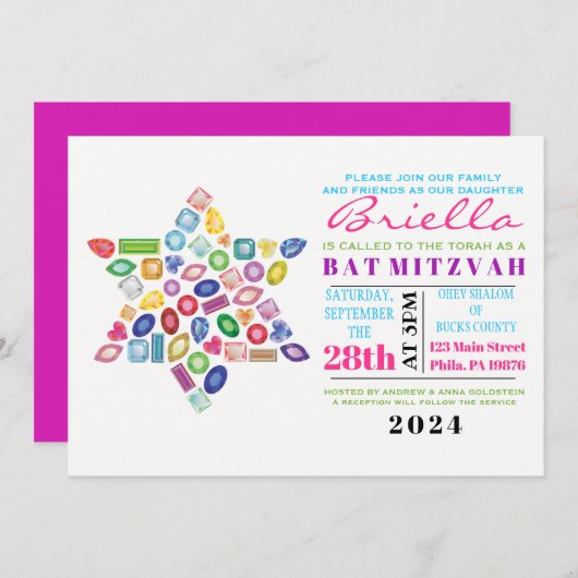 BLEMEN Gemstone Bat Mitzvah Uitnodiging (Voorkant / Achterkant)