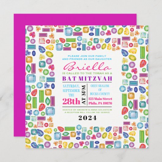 BLEMEN Gemstone Bat Mitzvah Uitnodiging (Voorkant / Achterkant)
