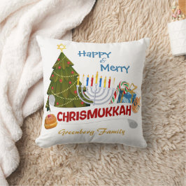 Blended Holiday Chrismukkah Tree, Menorah, Dreidel Kussen