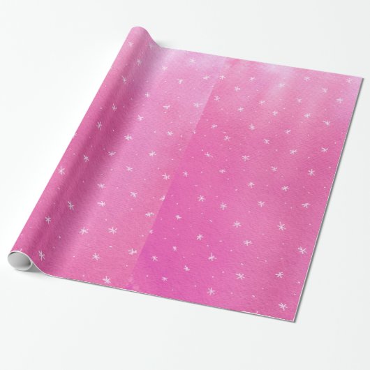 Blended Pink met White Stars Wrapping Paper Cadeaupapier (Uitgerold)