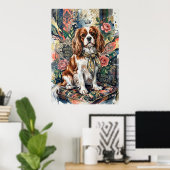 Blenheim Cavalier Bloemcollage Portret Poster (Thuiskantoor)