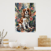 Blenheim Cavalier Bloemcollage Portret Poster (Keuken)