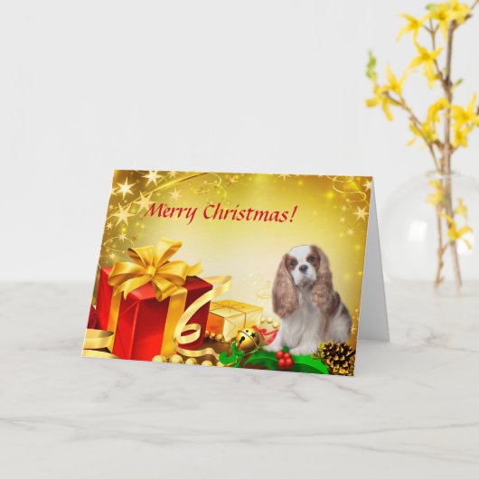 Blenheim Cavalier Christmas Kaart (Gele Bloem)