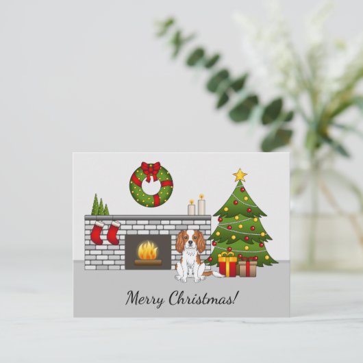 Blenheim Cavalier Dog in een kerstzaal Briefkaart (Staand voorkant)