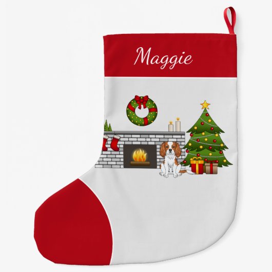 Blenheim Cavalier Dog in een kerstzaal Grote Kerstsok (Achterkant)