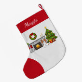 Blenheim Cavalier Dog in een kerstzaal Grote Kerstsok (Achterkant (Hangend))