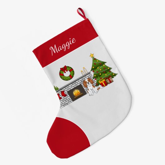 Blenheim Cavalier Dog in een kerstzaal Grote Kerstsok (Achterkant (Hangend))