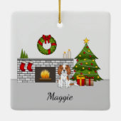 Blenheim Cavalier Dog in een kerstzaal Keramisch Ornament (Achterkant)