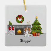 Blenheim Cavalier Dog in een kerstzaal Keramisch Ornament (Voorkant)