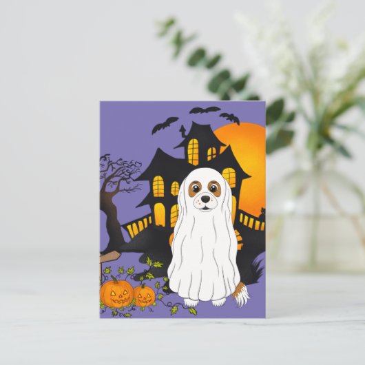 Blenheim Cavalier Ghost Halloween Briefkaart (Staand voorkant)