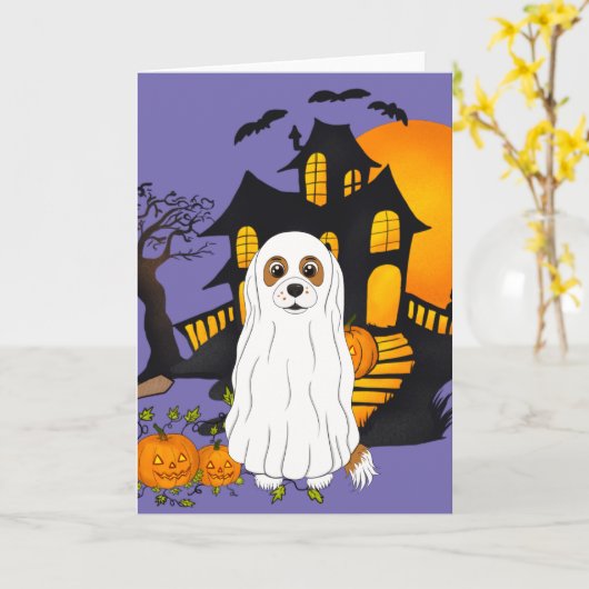 Blenheim Cavalier Ghost Halloween Kaart (Gele Bloem)