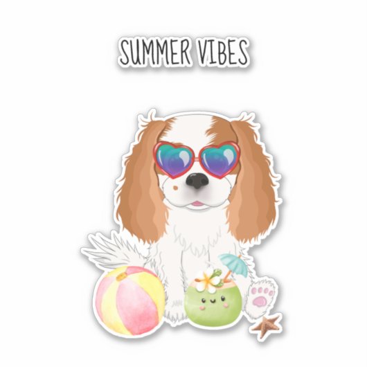 Blenheim Cavalier King Charles Spaniel Beach Sticker (Voorkant)