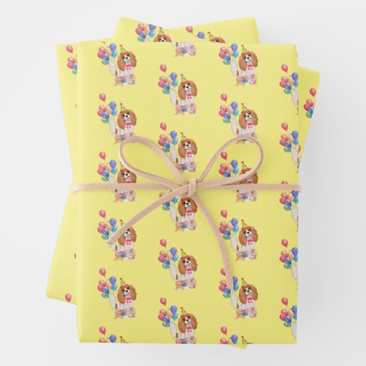 Blenheim Cavalier King Charles Spaniel Birthday Inpakpapier Vel (In situ)