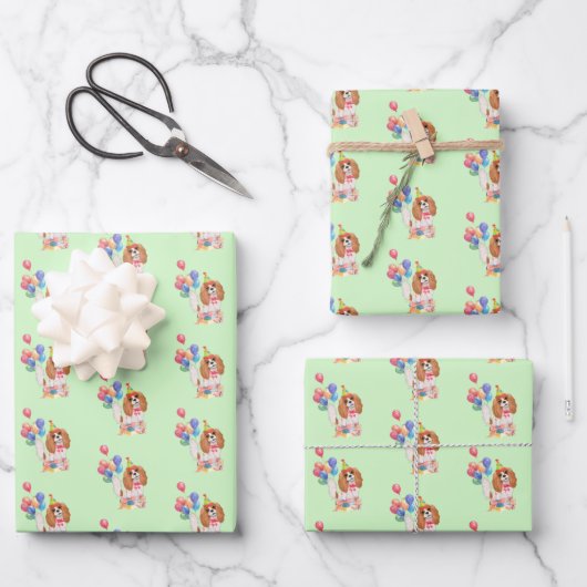 Blenheim Cavalier King Charles Spaniel Birthday Inpakpapier Vel (Voorkant)