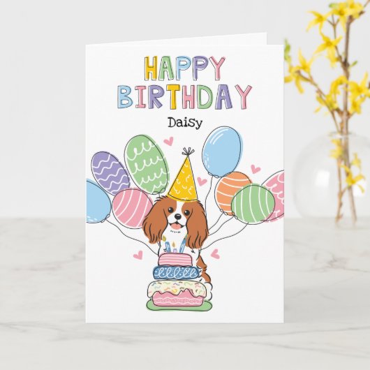 Blenheim Cavalier King Charles Spaniel Birthday Kaart (Gele Bloem)