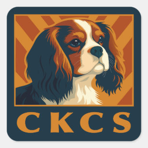 Blenheim Cavalier King Charles Spaniel CKCS Retro Vierkante Sticker