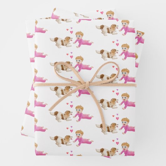 Blenheim Cavalier King Charles Spaniel en Baby Inpakpapier Vel (In situ)
