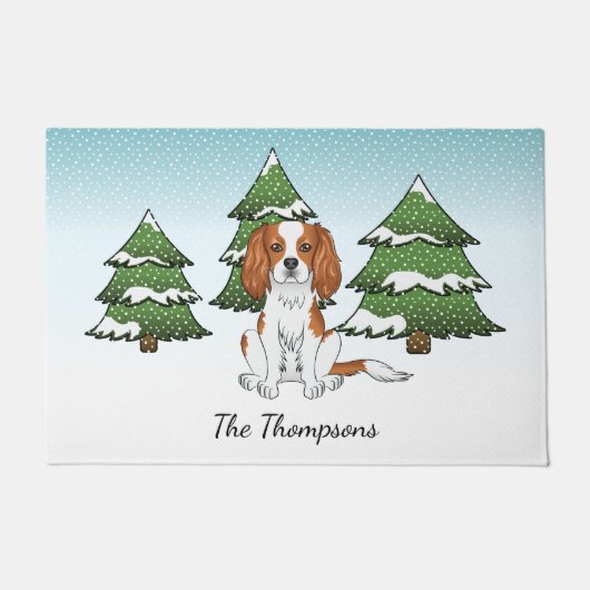 Blenheim Cavalier King Charles Spaniel in de winte Deurmat (Voorkant)