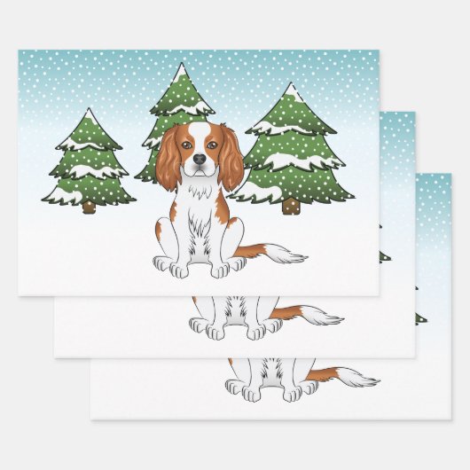 Blenheim Cavalier King Charles Spaniel in de winte Inpakpapier Vel (Set)