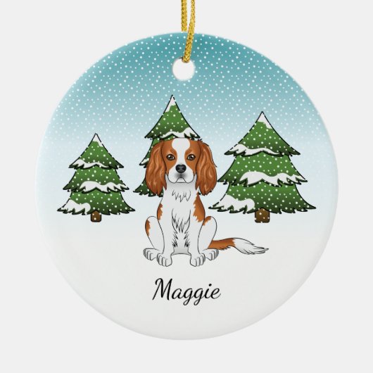 Blenheim Cavalier King Charles Spaniel in de winte Keramisch Ornament (Voorkant)