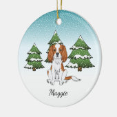 Blenheim Cavalier King Charles Spaniel in de winte Keramisch Ornament (Links)