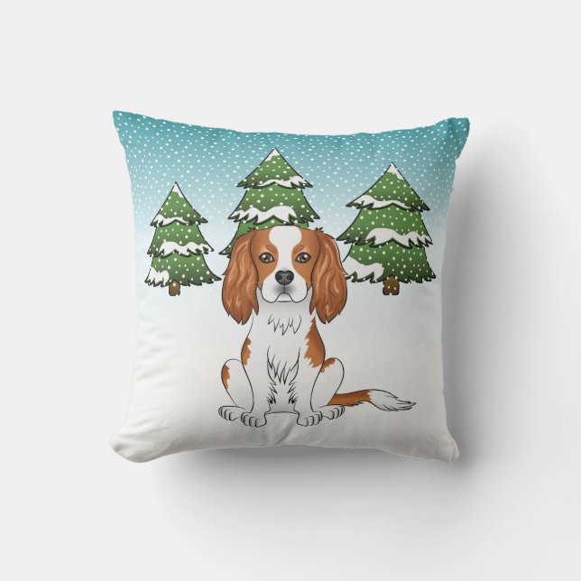Blenheim Cavalier King Charles Spaniel in de winte Kussen (Voorkant)