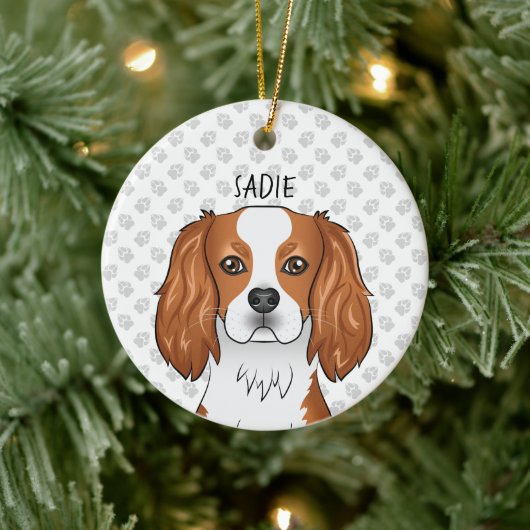 Blenheim Cavalier King Charles Spaniel Kop & Naam Keramisch Ornament (Boom)