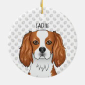 Blenheim Cavalier King Charles Spaniel Kop & Naam Keramisch Ornament (Achterkant)
