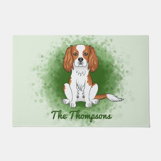 Blenheim Cavalier King Charles Spaniel Op Groen Deurmat (Voorkant)