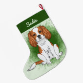 Blenheim Cavalier King Charles Spaniel Op Groen Grote Kerstsok (Achterkant (Hangend))