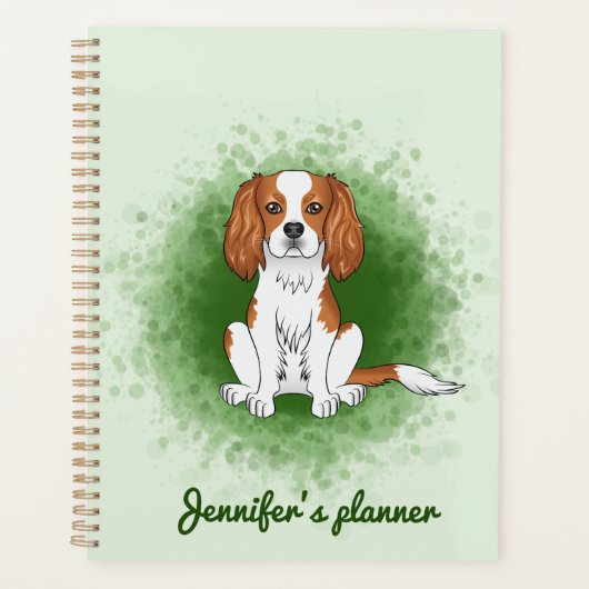 Blenheim Cavalier King Charles Spaniel Op Groen Planner (Voorkant)
