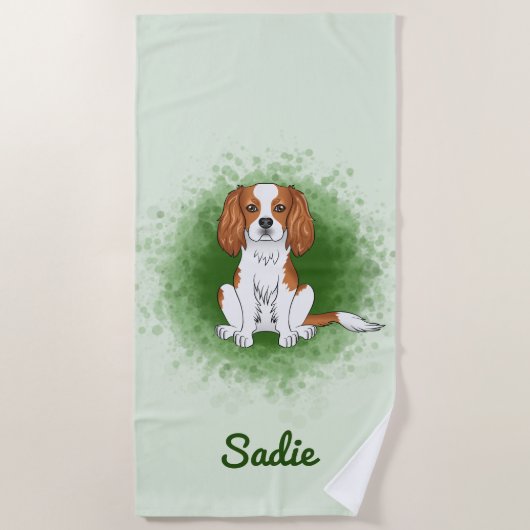 Blenheim Cavalier King Charles Spaniel Op Groen Strandlaken (Voorkant)