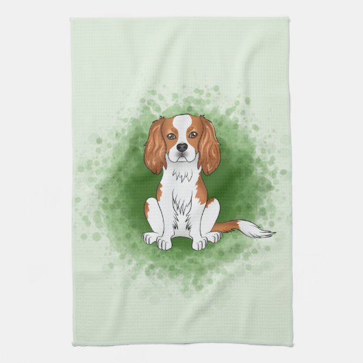 Blenheim Cavalier King Charles Spaniel Op Groen Theedoek (Verticaal)