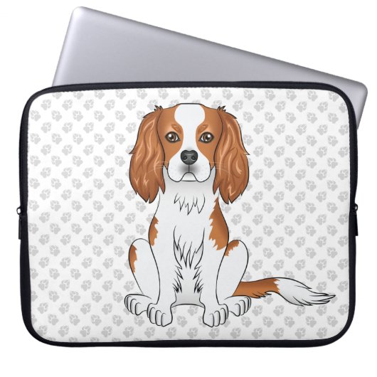 Blenheim Cavalier King Charles Spaniel & Pootjes Laptop Sleeve (Voorkant)