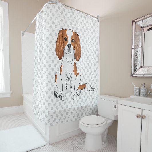 Blenheim Cavalier King Charles Spaniel & poten Douchegordijn (In situ)
