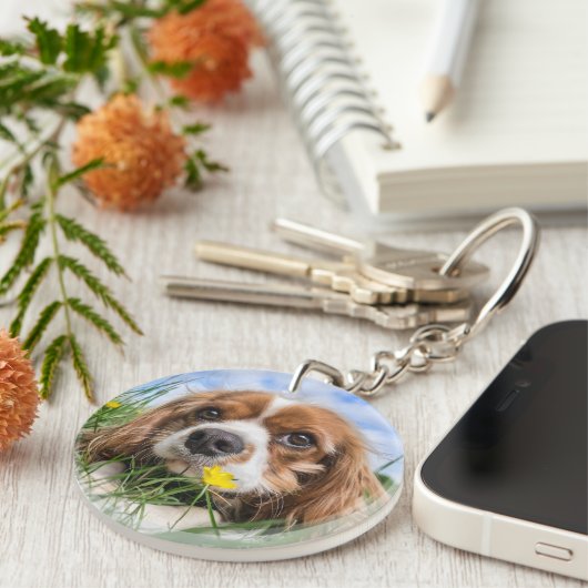 Blenheim Cavalier King Charles Spaniel Puppy Dog Sleutelhanger (Voorkant Rechts)