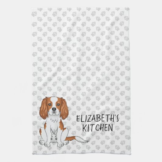 Blenheim Cavalier King Charles Spaniel & Tekst Theedoek (Verticaal)