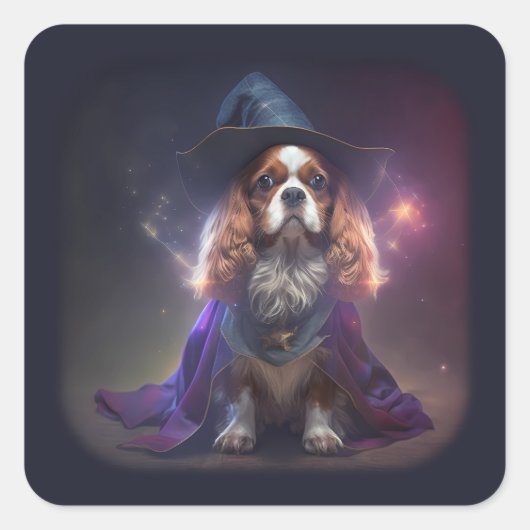 Blenheim Cavalier King Charles Wizard Vierkante Sticker (Voorkant)