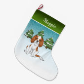 Blenheim Cavalier koning Charles spaniel in de win Grote Kerstsok (Voorkant (Hangend))