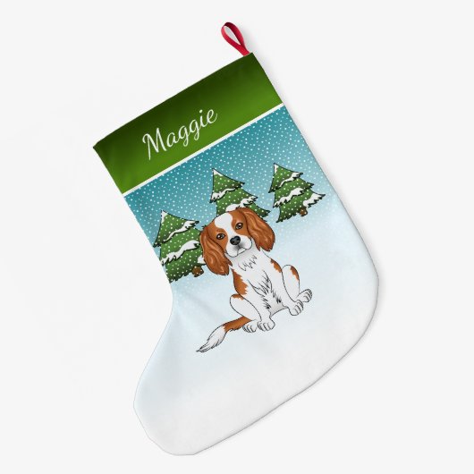 Blenheim Cavalier koning Charles spaniel in de win Grote Kerstsok (Achterkant (Hangend))