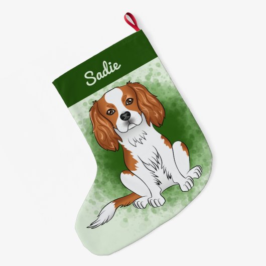 Blenheim Cavalier koning Charles spaniel over groe Grote Kerstsok (Achterkant (Hangend))