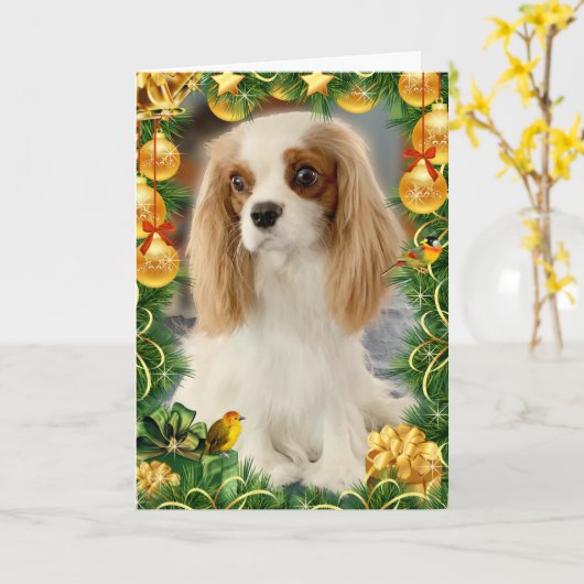 Blenheim Cavalier Spaniel Holiday Card Kaart (Gele Bloem)